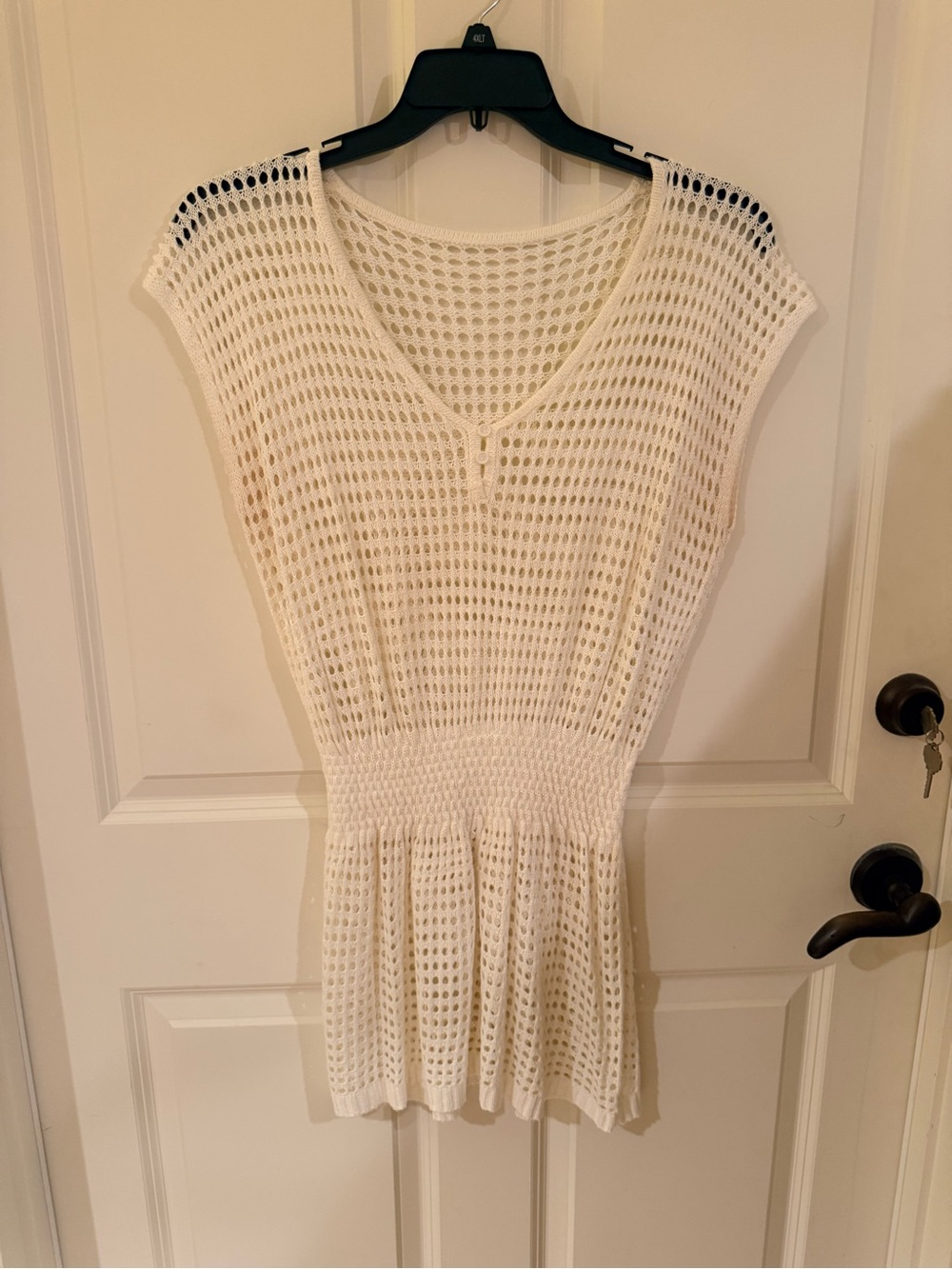 Cream Coverup Open-Knit V-Neck